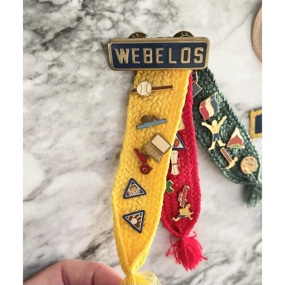 Vintage Cub Scout‎ Webelos With 19 Pins Assorted Lot Patches Belt Slides Pins